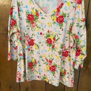 The Pioneer Woman Floral V-Neck Blouse - Red, Green, Blue